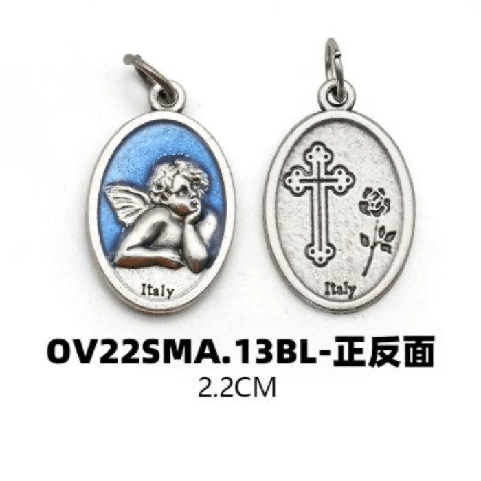 DIY小吊牌-拉斐尔小天使-锌合金-蓝色-2.2cm Catholic religious art