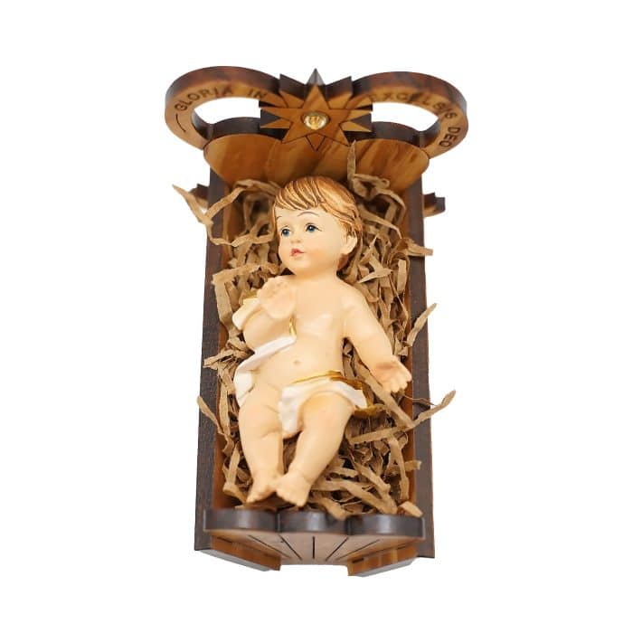 圣诞节马槽+小耶稣-橄榄木-镂空-7x7.5cm Catholic religious art