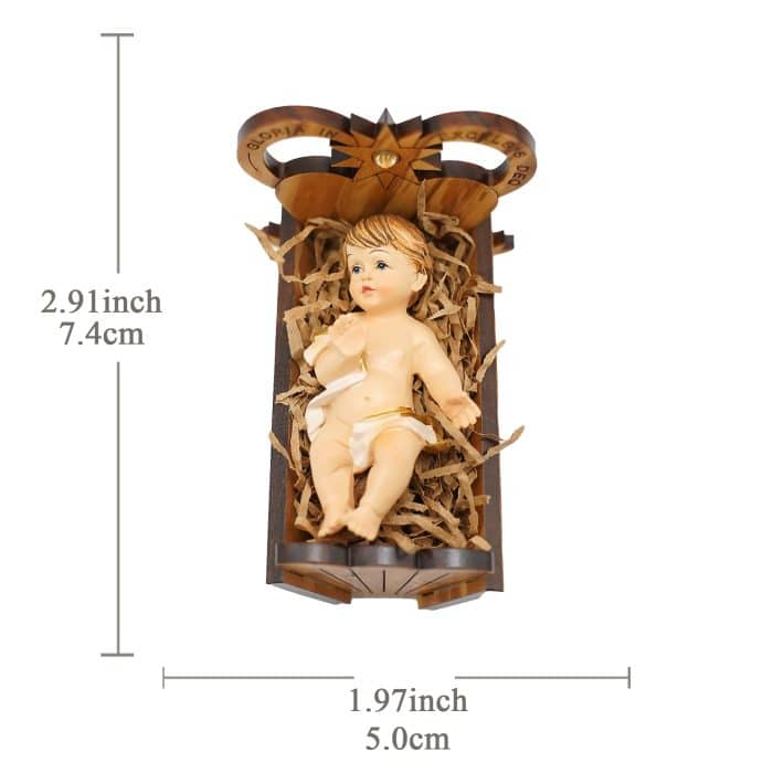 圣诞节马槽+小耶稣-橄榄木-镂空-7x7.5cm Catholic religious art