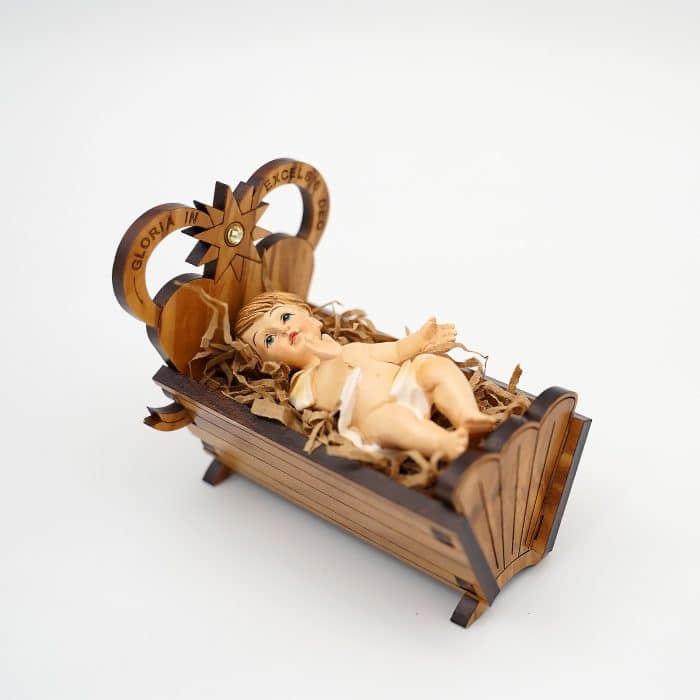 圣诞节马槽+小耶稣-橄榄木-镂空-7x7.5cm Catholic religious art
