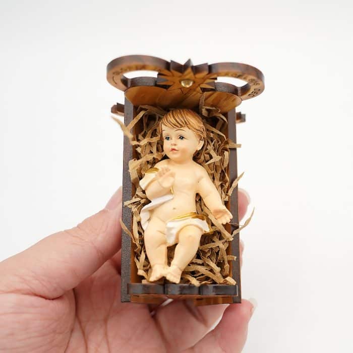 圣诞节马槽+小耶稣-橄榄木-镂空-7x7.5cm Catholic religious art