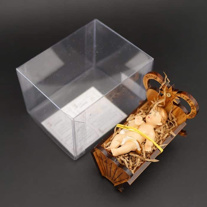 圣诞节马槽+小耶稣-橄榄木-镂空-7x7.5cm Catholic religious art