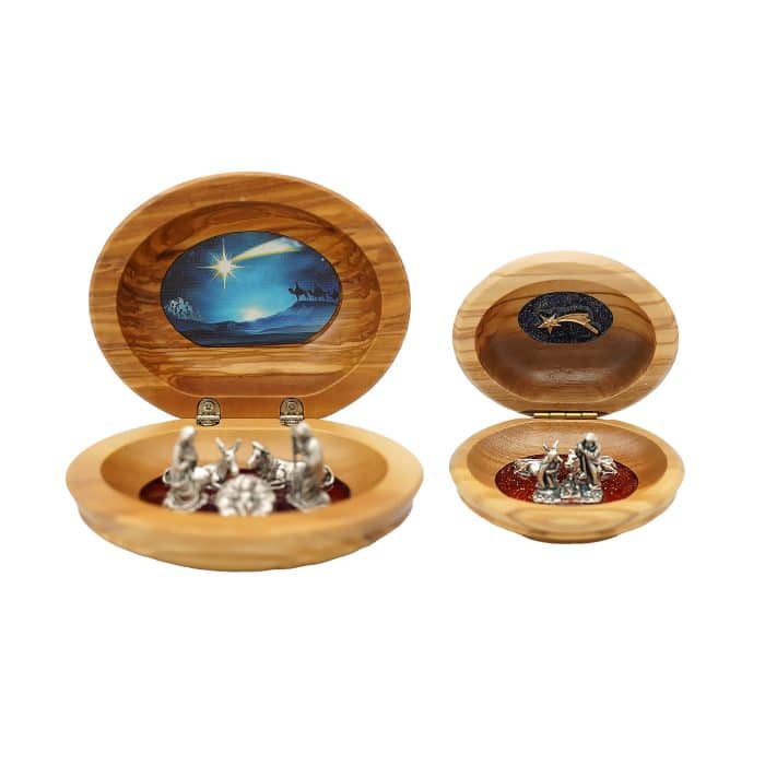 马槽-椭圆盒-橄榄木-珐琅处理背景-金属组-7.5x7cm Catholic religious art