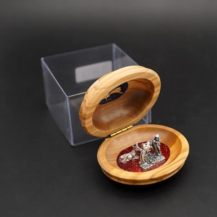 马槽-椭圆盒-橄榄木-珐琅处理背景-金属组-7.5x7cm Catholic religious art