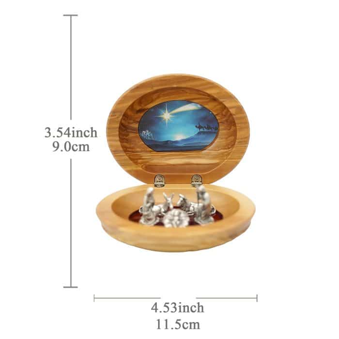 马槽-椭圆盒-橄榄木-珐琅处理彗星图案-金属组-11x11.5cm Catholic religious art