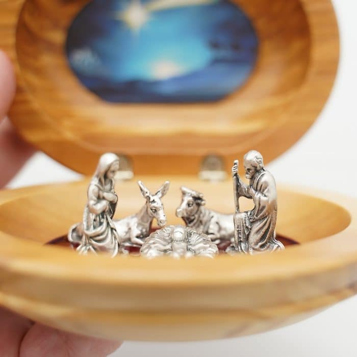 马槽-椭圆盒-橄榄木-珐琅处理彗星图案-金属组-11x11.5cm Catholic religious art