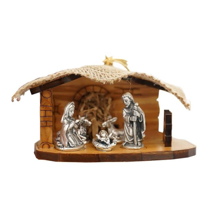 小屋-5个人物-麻布和稻草装饰-9.3x6.5x5.5cm Catholic religious art