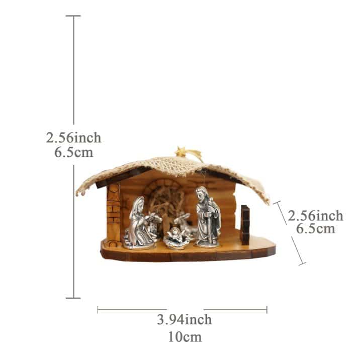 小屋-5个人物-麻布和稻草装饰-9.3x6.5x5.5cm Catholic religious art