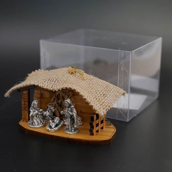 小屋-5个人物-麻布和稻草装饰-9.3x6.5x5.5cm Catholic religious art