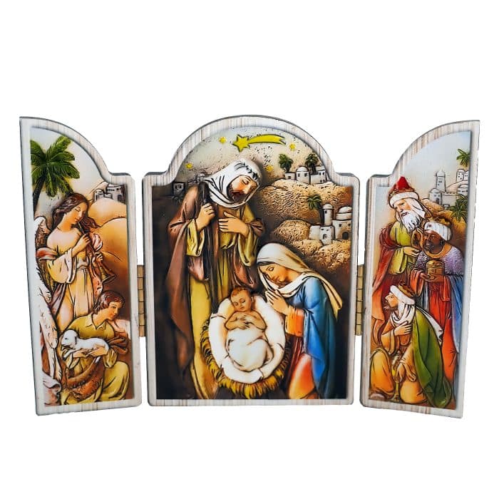 圣诞三联画-胡桃木-12x17.5cm Catholic religious art