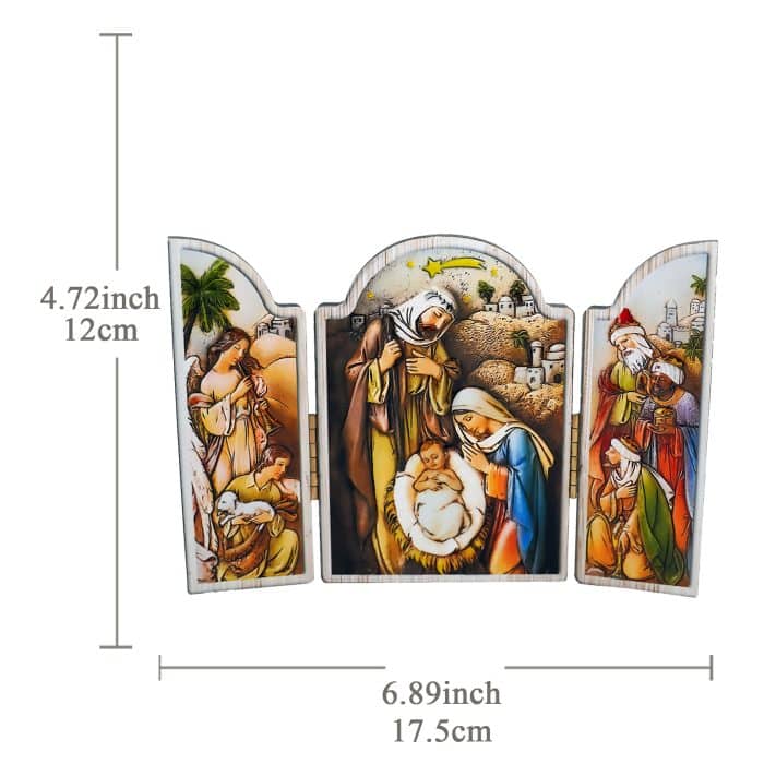 圣诞三联画-胡桃木-12x17.5cm Catholic religious art