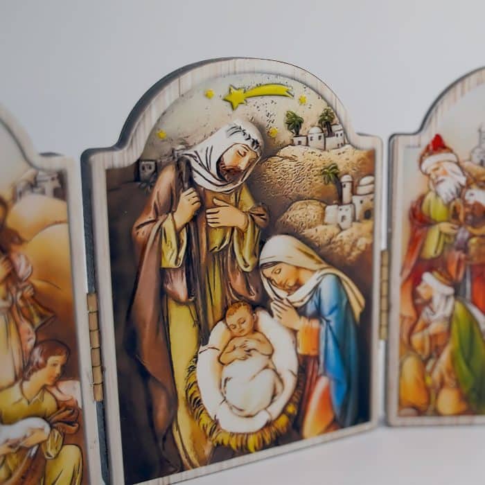 圣诞三联画-胡桃木-12x17.5cm Catholic religious art