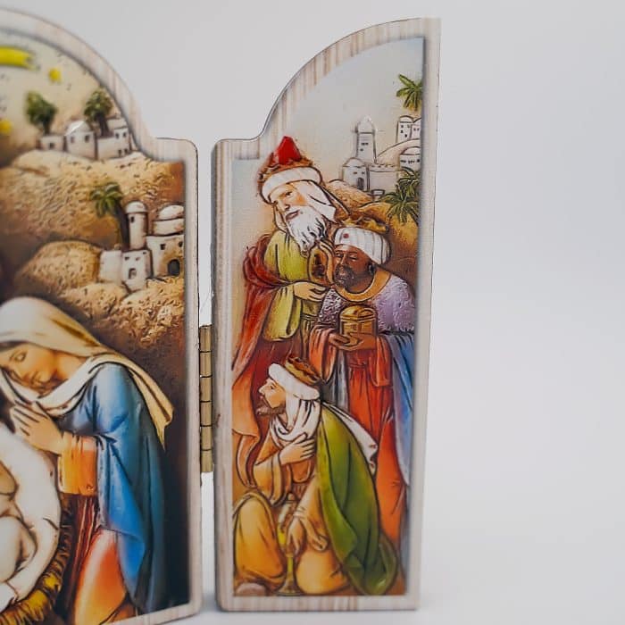 圣诞三联画-胡桃木-12x17.5cm Catholic religious art