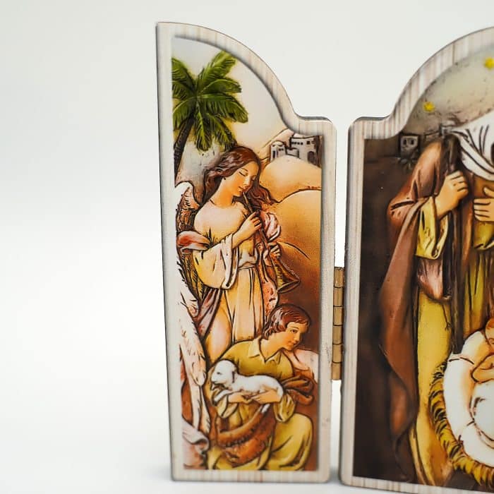 圣诞三联画-胡桃木-12x17.5cm Catholic religious art