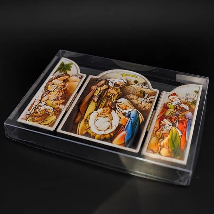 圣诞三联画-胡桃木-12x17.5cm Catholic religious art
