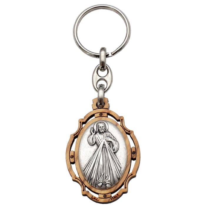 钥匙扣-上主慈悲-橄榄-镂空-带镀银合金圣牌-4.3x3.3cm Catholic religious art