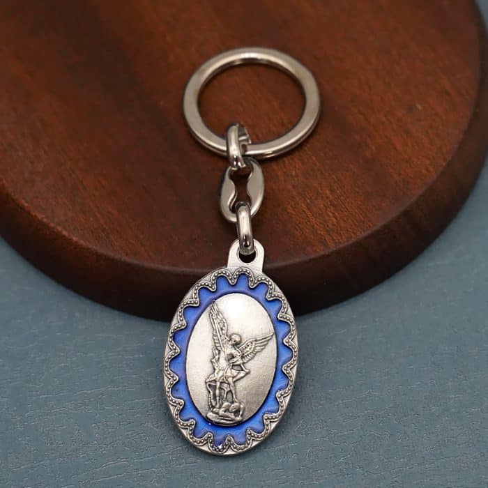 钥匙扣-弥额尔天使-合金-珐琅处理-椭圆花边-带包装袋-3.8x2.7cm Catholic religious art