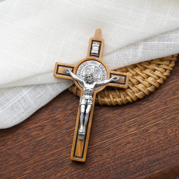 Cross - St. Benedict - Olive Wood - With Cord - 7.5cm Catholic religious art