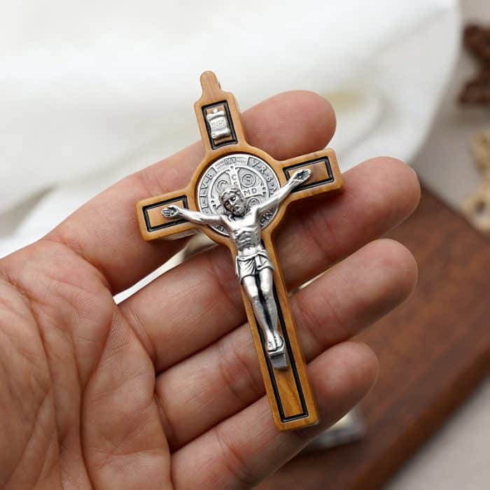 Cross - St. Benedict - Olive Wood - With Cord - 7.5cm Catholic religious art