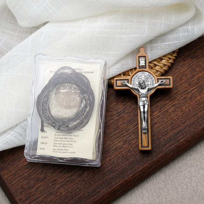 Cross - St. Benedict - Olive Wood - With Cord - 7.5cm Catholic religious art