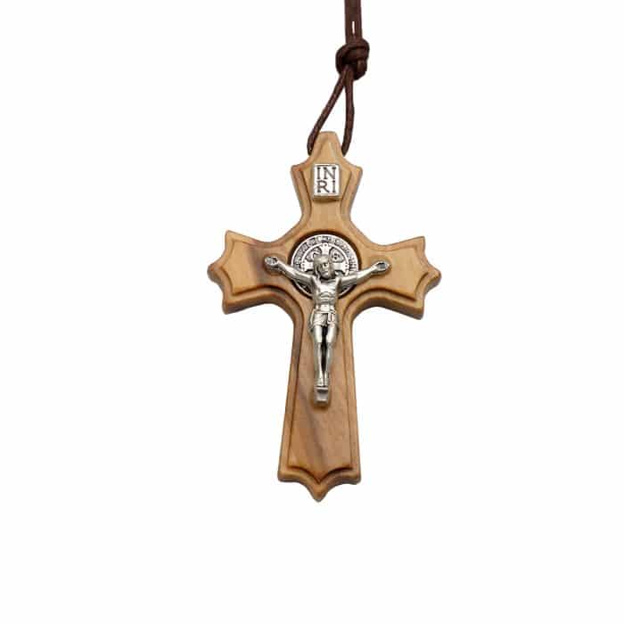 十字架-圣本笃-橄榄木制-异形设计-带环-4.8x3cm Catholic religious art