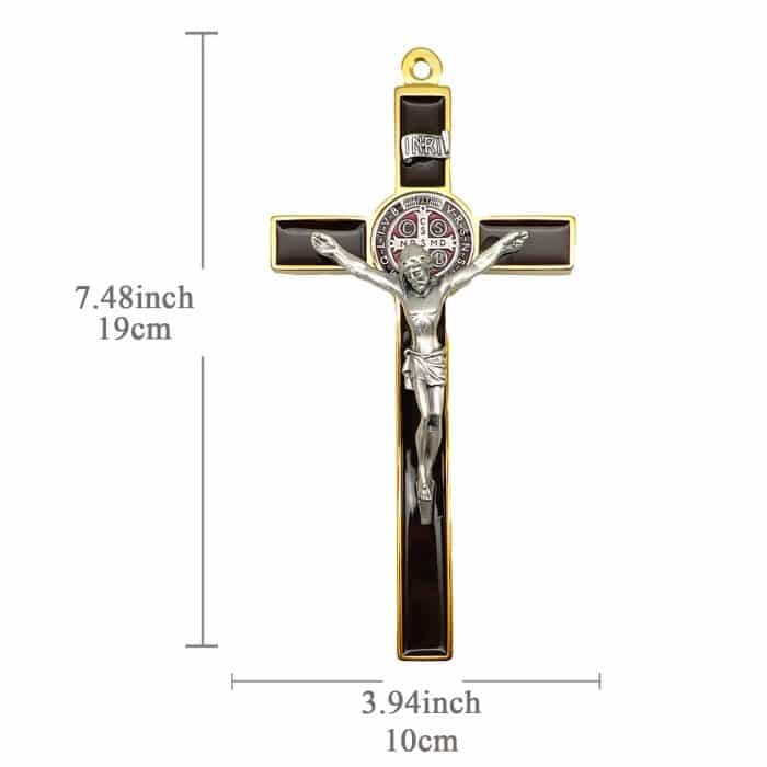 合金圣本笃十字架-金色棕色珐琅-19x10cm Catholic religious art