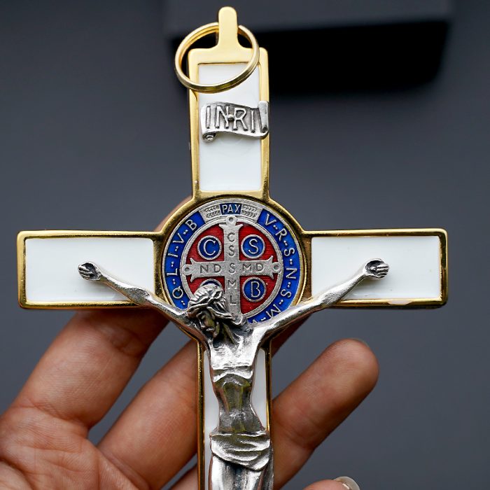 十字架-圣本笃-锌合金-金色珐琅-19x10cm Catholic religious art