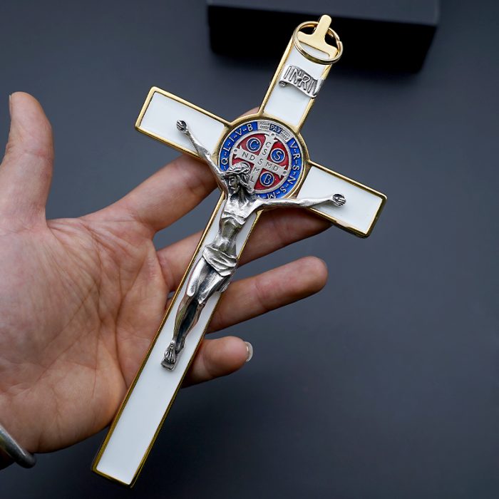 十字架-圣本笃-锌合金-金色珐琅-19x10cm Catholic religious art