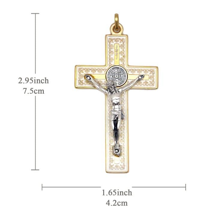 配件十字架-圣本笃-带装饰图案-金色-珐琅处理-7.5x4.2cm-白色 Catholic religious art