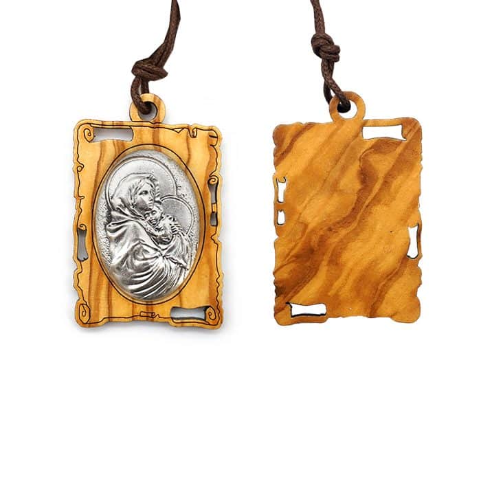 费鲁奇圣母-橄榄木-带合金牌-带挂绳-4.5cm Catholic religious art