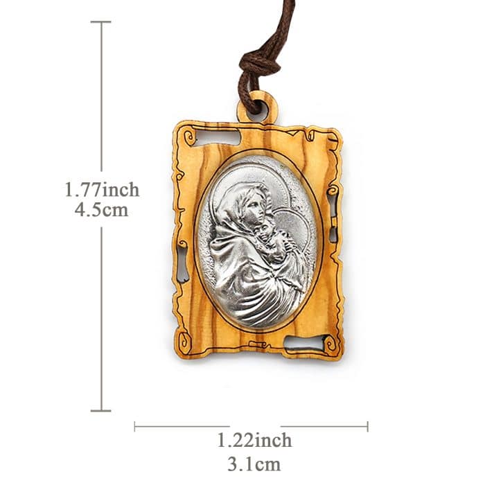 费鲁奇圣母-橄榄木-带合金牌-带挂绳-4.5cm Catholic religious art