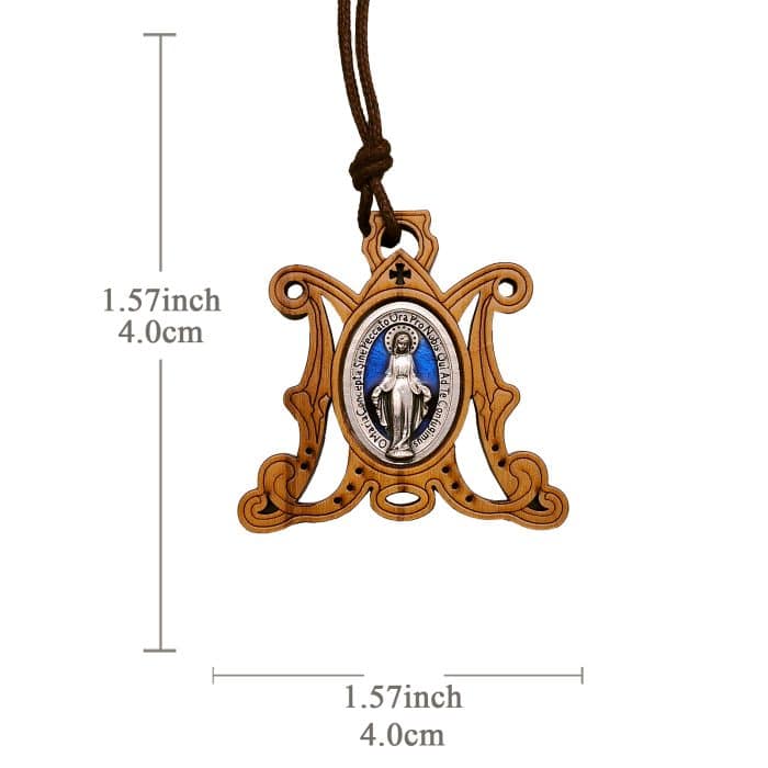 圣牌-橄榄木-“M”-带合金牌-带挂绳-4x4cm Catholic religious art