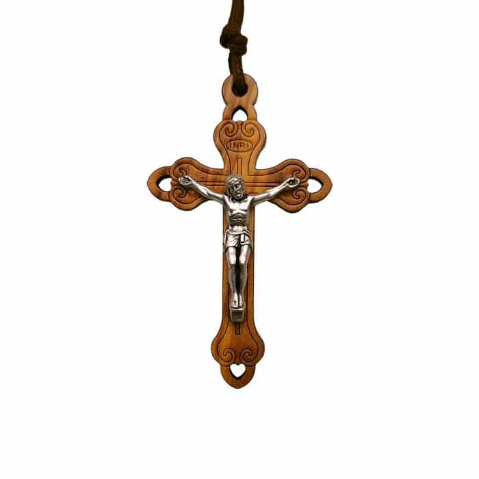 十字架-橄榄木-尖头设计合金圣尸-带挂绳带卡片带包装-5.3x3.4cm Catholic religious art