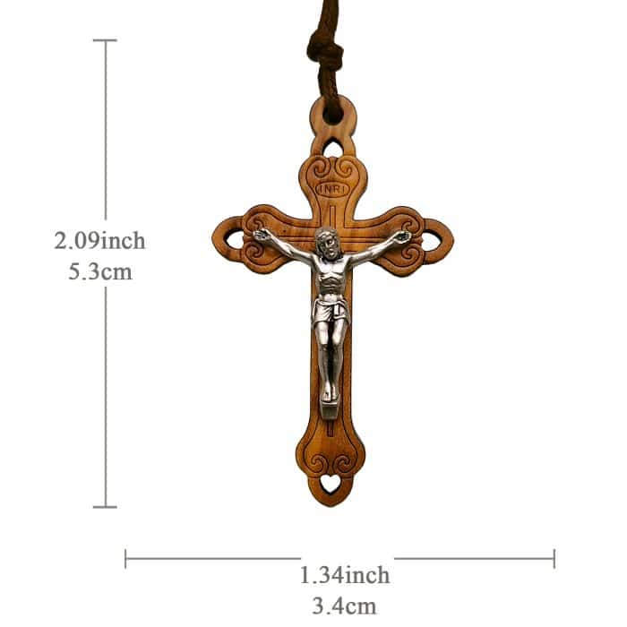 十字架-橄榄木-尖头设计合金圣尸-带挂绳带卡片带包装-5.3x3.4cm Catholic religious art