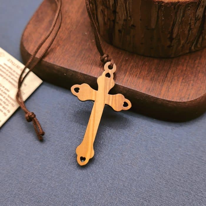 十字架-橄榄木-尖头设计合金圣尸-带挂绳带卡片带包装-5.3x3.4cm Catholic religious art