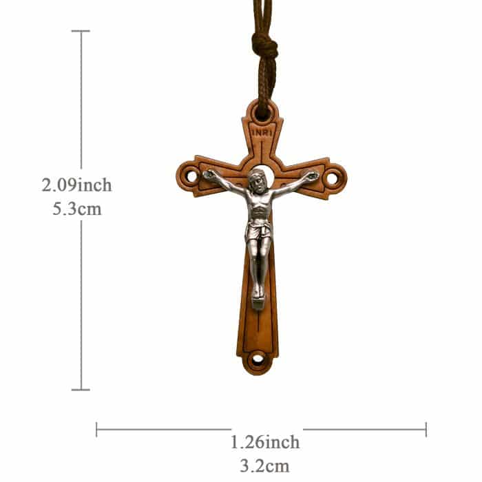 十字架-橄榄木-四孔合金圣尸-带挂绳带卡片带包装-5.3x3.2cm Catholic religious art