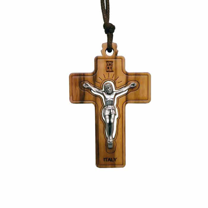 十字架-橄榄木-直款合金圣尸-带挂绳带卡片带包装-4.5x3.3cm Catholic religious art