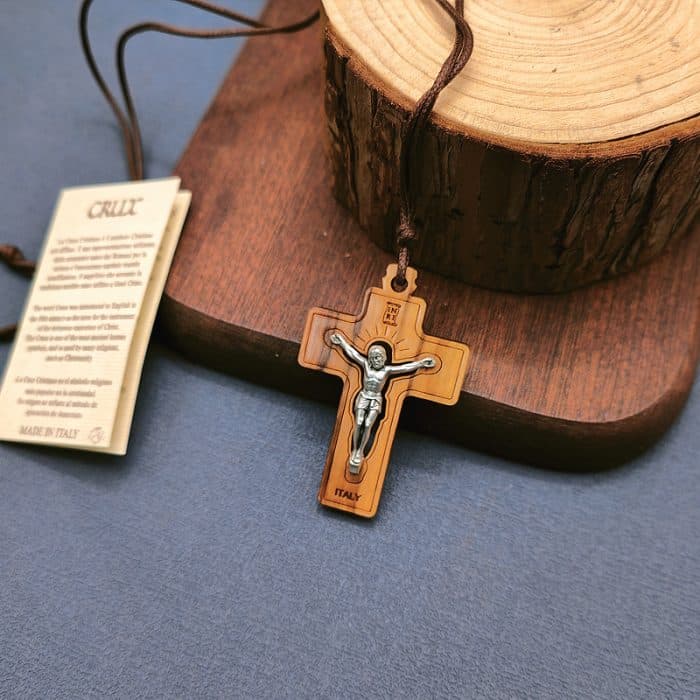 十字架-橄榄木-直款合金圣尸-带挂绳带卡片带包装-4.5x3.3cm Catholic religious art