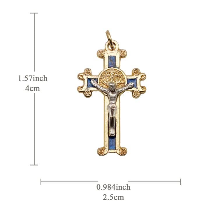 DIY十字架-圣本笃-锌合金-金色-蓝珐琅-4x2.5cm Catholic religious art