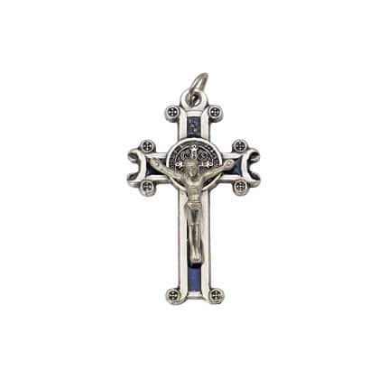 DIY十字架-圣本笃-镀银合金-蓝珐琅-4x2.5cm