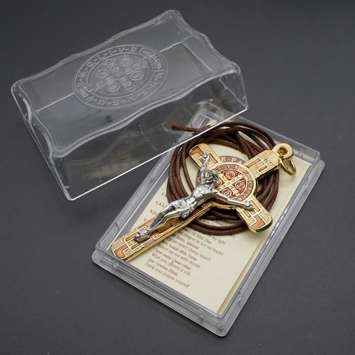 十字架-圣本笃-锌合金-金色珐琅-7.5x4.5cm Catholic religious art