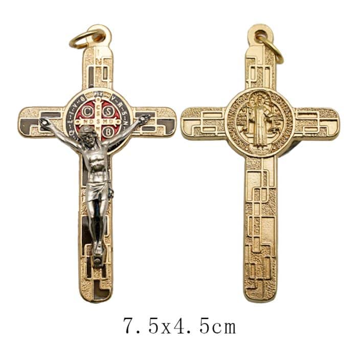 合金圣本笃十字架-金色-珐琅处理-带包装盒-7.5x4.5cm-黑色 Catholic religious art