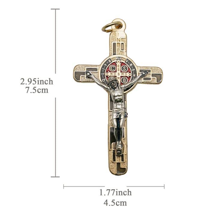 合金圣本笃十字架-金色-珐琅处理-带包装盒-7.5x4.5cm-黑色 Catholic religious art