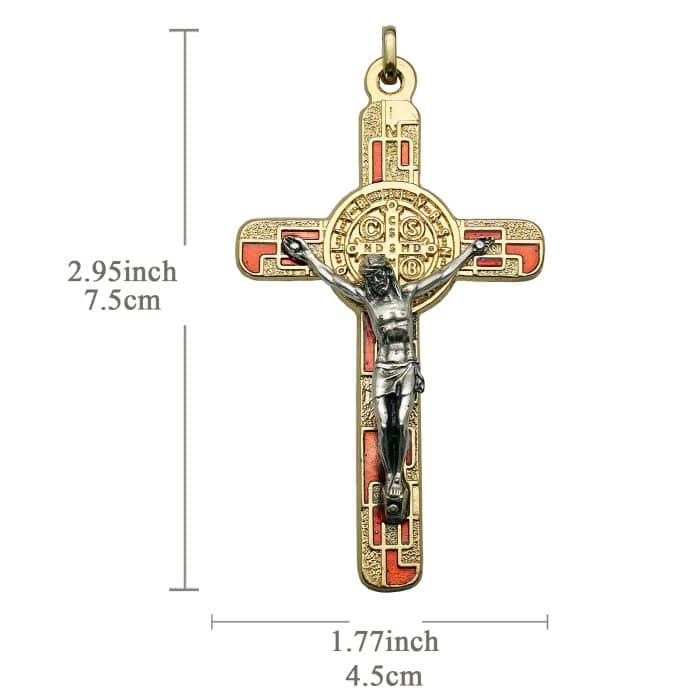 合金圣本笃十字架-金色-红珐琅-带包装盒-7.5x4.5cm Catholic religious art