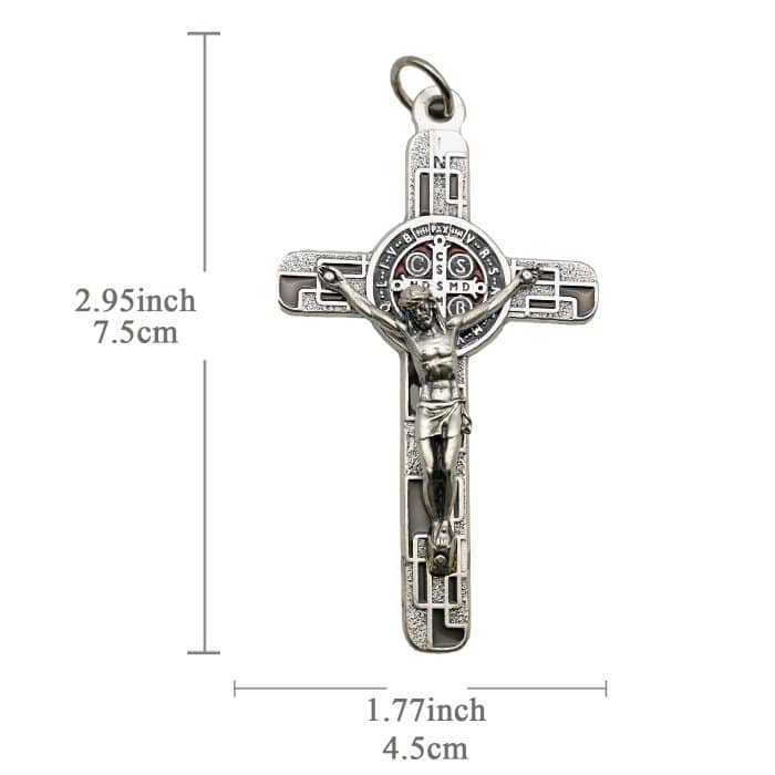 合金圣本笃十字架-镀银-珐琅处理-带包装盒-7.5x4.5cm-黑色 Catholic religious art