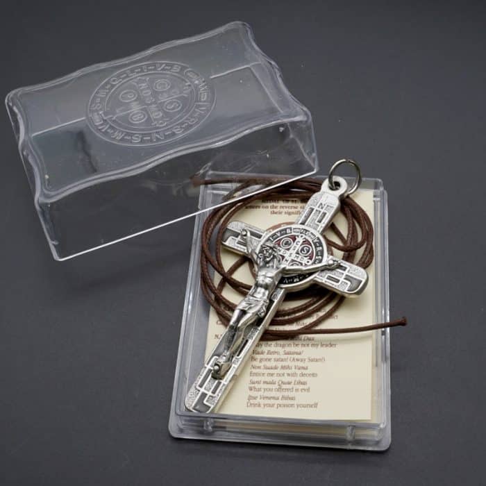 合金圣本笃十字架-镀银-珐琅处理-带包装盒-7.5x4.5cm-黑色 Catholic religious art