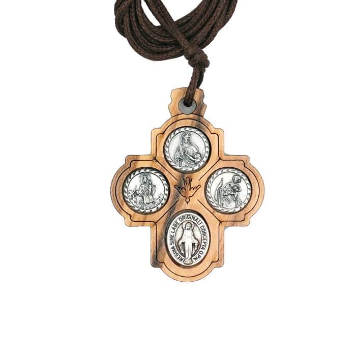 十字架-橄榄木合金-圣衣圣母-带挂绳带包装袋-3.7x3.3cm Catholic religious art