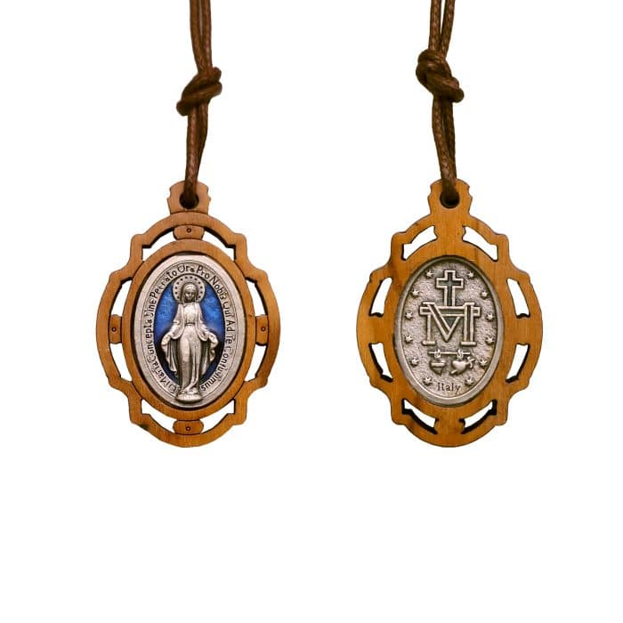 圣牌-橄榄木-镂空-镀银合金-珐琅处理-3.3x2.6cm Catholic religious art