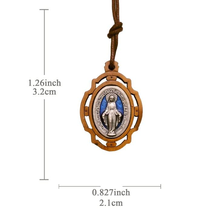 圣牌-橄榄木-镂空-镀银合金-珐琅处理-3.3x2.6cm Catholic religious art