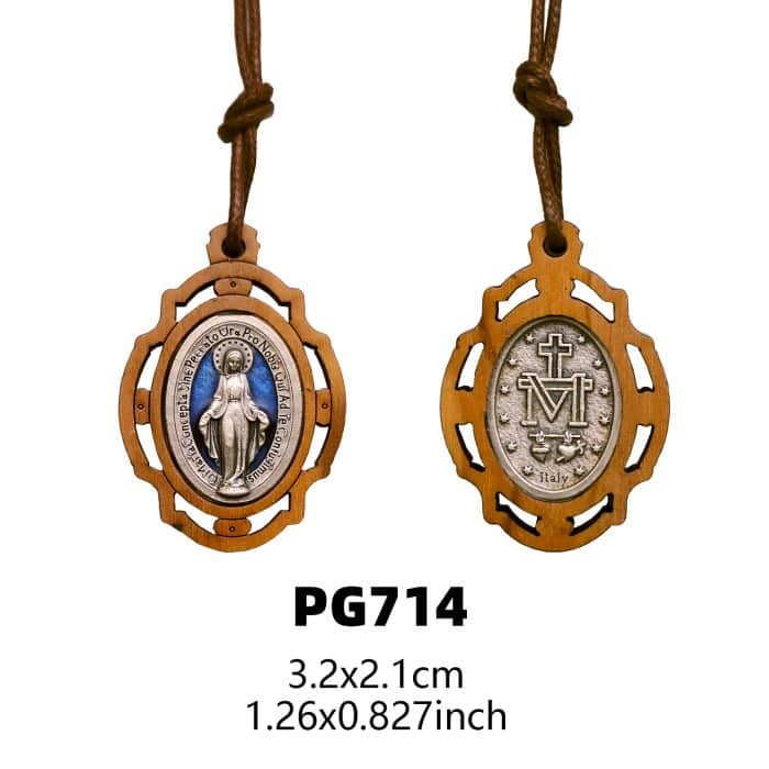 圣牌-橄榄木-镂空-镀银合金-珐琅处理-3.3x2.6cm Catholic religious art